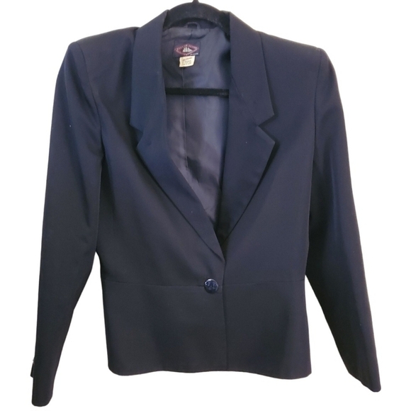 Vintage Boston Clipper Classic Black Wool 1 Button Blazer Size 10 - Picture 1 of 4